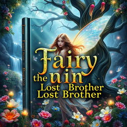 A captivating book cover for 'Fairy the Lost Brother', featuring a mystical fairy with iridescent wings surrounded by a fantastical forest filled with vibrant flowers and shimmering lights