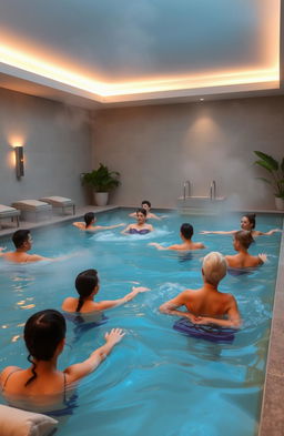 An indoor hydrotherapy pool designed for relaxation and healing, with warm water and gentle waves