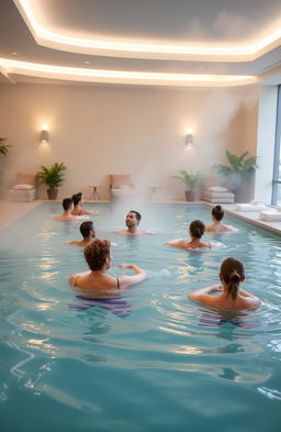 An indoor hydrotherapy pool designed for relaxation and healing, with warm water and gentle waves