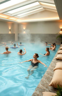 An indoor hydrotherapy pool designed for relaxation and healing, with warm water and gentle waves