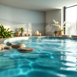 A book cover background featuring a serene hydrotherapy scene