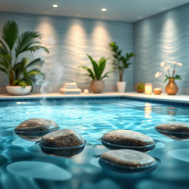 A book cover background featuring a serene hydrotherapy scene