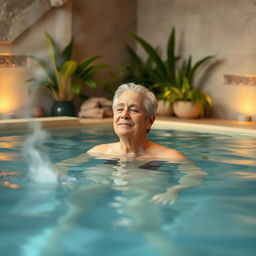 A hydrotherapy session featuring a patient receiving treatment in a soothing indoor pool