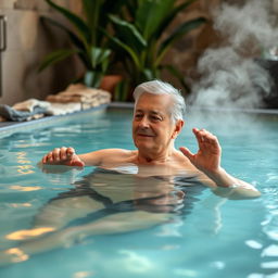 A hydrotherapy session featuring a patient receiving treatment in a soothing indoor pool