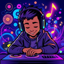 A vibrant and dynamic avatar for a beatmaker, featuring an abstract representation of sound waves and musical elements