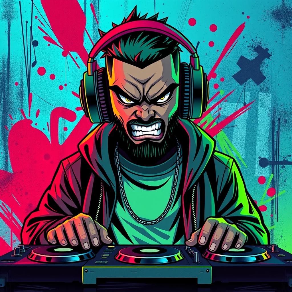 A bold and edgy avatar for a beatmaker, showcasing a striking image that captures the essence of music production