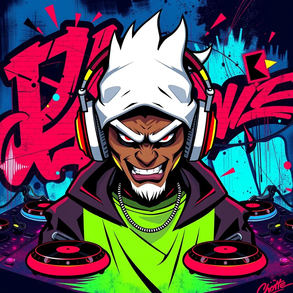 A bold and edgy avatar for a beatmaker, showcasing a striking image that captures the essence of music production