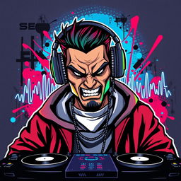 A bold and edgy avatar for a beatmaker, showcasing a striking image that captures the essence of music production