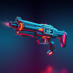 A futuristic raygun, designed with sleek metallic surfaces and vibrant neon accents