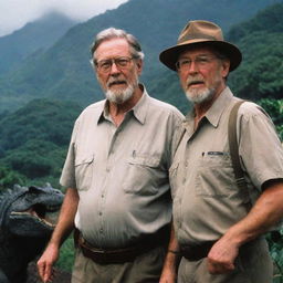 Isla Nublar, populated with dinosaurs and now enter John Hammond, Jurassic Park's creator, prominent in the scene. Capture him surveying his prehistoric kingdom, exuding a mixture of pride and wonder.