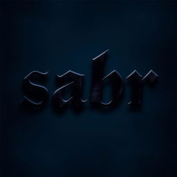 A sleek and moody representation of the word 'sabr' using dark, rich colors like deep blues, blacks, and dark purples