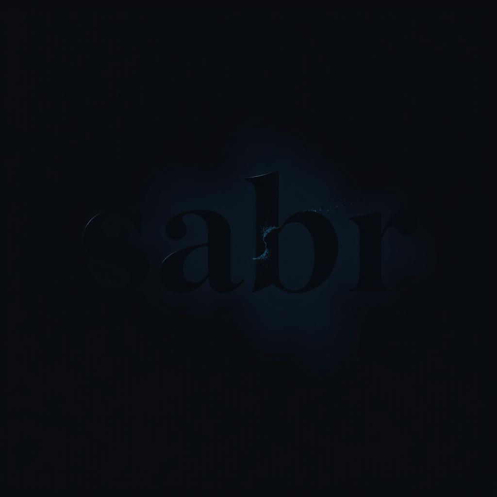 A sleek and moody representation of the word 'sabr' using dark, rich colors like deep blues, blacks, and dark purples