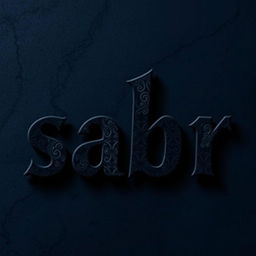 A sleek and moody representation of the word 'sabr' using dark, rich colors like deep blues, blacks, and dark purples