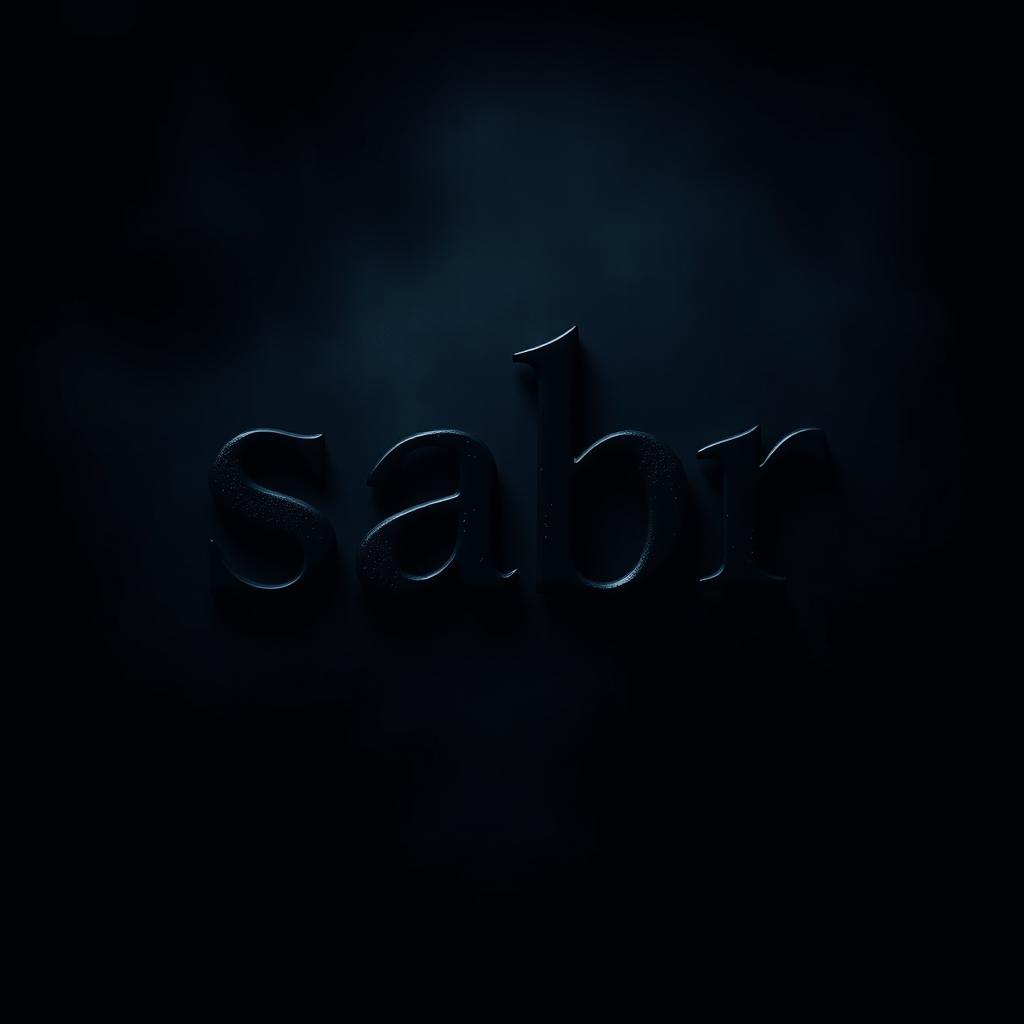 A sleek and moody representation of the word 'sabr' using dark, rich colors like deep blues, blacks, and dark purples