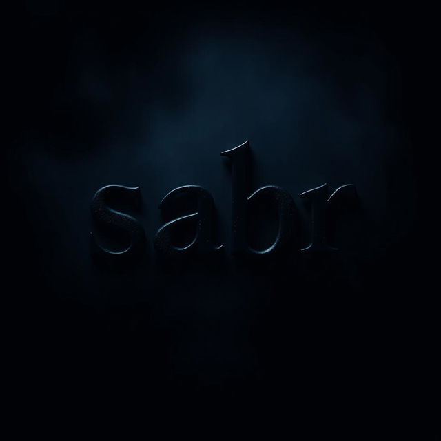 A sleek and moody representation of the word 'sabr' using dark, rich colors like deep blues, blacks, and dark purples