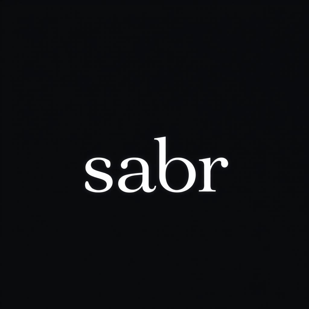 A sleek and moody representation of the word 'sabr' using dark, rich colors like deep blues, blacks, and dark purples for the background