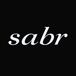 A sleek and moody representation of the word 'sabr' using dark, rich colors like deep blues, blacks, and dark purples for the background