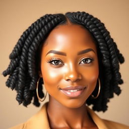 A beautiful black woman with her hair styled in elegant two-strand twists