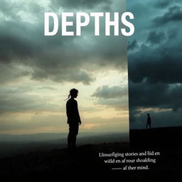 A book cover for 'Depths' featuring a solitary figure standing in a desolate landscape, capturing the essence of emotional weight and introspection