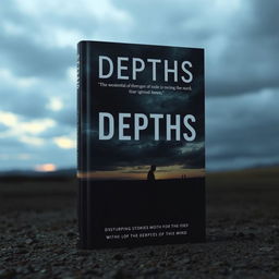 A book cover for 'Depths' featuring a solitary figure standing in a desolate landscape, capturing the essence of emotional weight and introspection