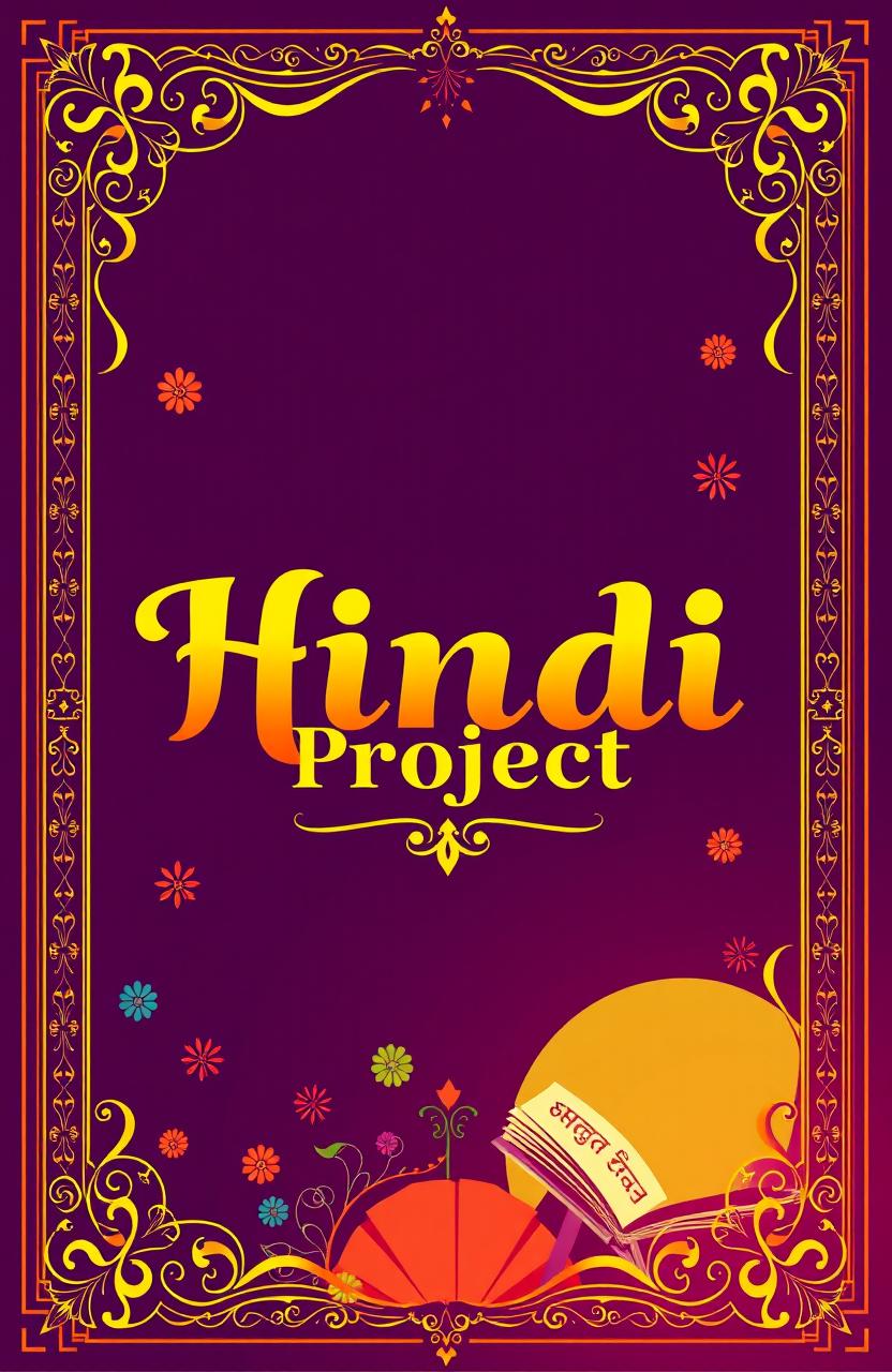 A beautifully designed cover page for a Hindi project, featuring an elegant border with intricate patterns inspired by traditional Indian art