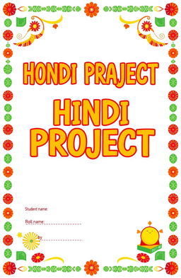 A creative and colorful cover page design for a Hindi project, featuring an animated illustration with vibrant borders