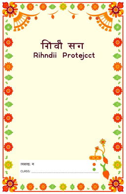 A creative and colorful cover page design for a Hindi project, featuring an animated illustration with vibrant borders