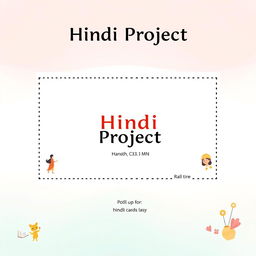 A pastel-colored cover page design for a Hindi project, featuring an animated illustration with a decorative border