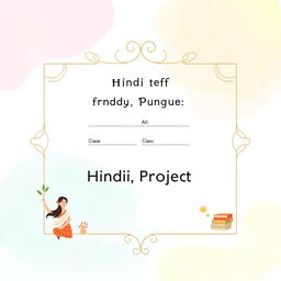 A pastel-colored cover page design for a Hindi project, featuring an animated illustration with a decorative border