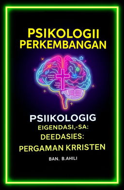 A book cover design titled 'Psikologi Perkembangan Berbasis Pendidikan Agama Kristen', featuring a vibrant neon color scheme