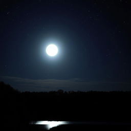 A captivating night sky illuminated by a full moon, casting a silvery glow over the landscape