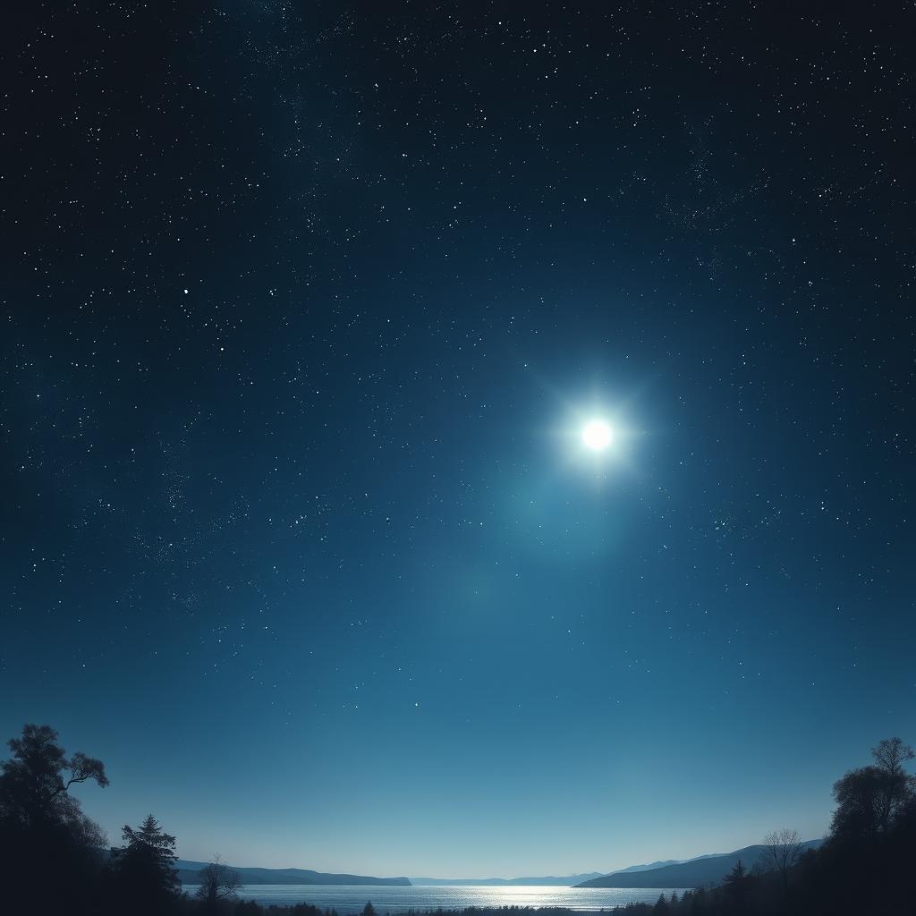 A captivating night sky illuminated by a full moon, casting a silvery glow over the landscape