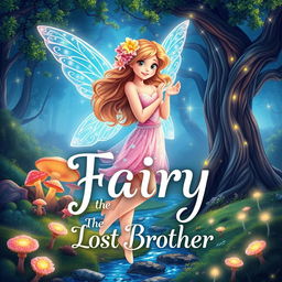 An enchanting book cover for 'Fairy the Lost Brother', featuring a beautiful fairy with shimmering, translucent wings in a vibrant forest