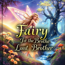 An enchanting book cover for 'Fairy the Lost Brother', featuring a beautiful fairy with shimmering, translucent wings in a vibrant forest