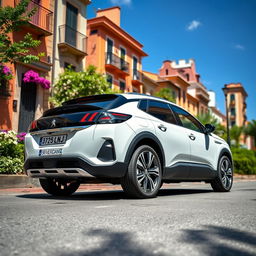 A sleek white Peugeot 3008 GTC parked on a street in Spain