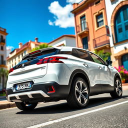 A sleek white Peugeot 3008 GTC parked on a street in Spain