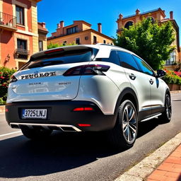 A sleek white Peugeot 3008 GTC parked on a street in Spain