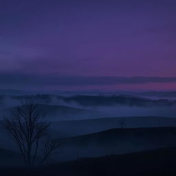 A somber and atmospheric background design for a music track cover, featuring a dark, misty landscape