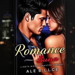 A romantic book cover featuring a sexy man with black hair and a charismatic expression, alongside a sexy woman with wavy brown hair, both deeply gazing into each other's eyes