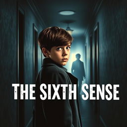 A retro 1950s-style poster for "The Sixth Sense" featuring Cole Sear, a 12-year-old boy with short brown hair, dressed in a vintage 1950s coat and shirt