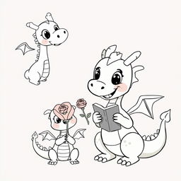 Vector illustrations of animated dragons, suitable for children, featuring a playful and friendly demeanor