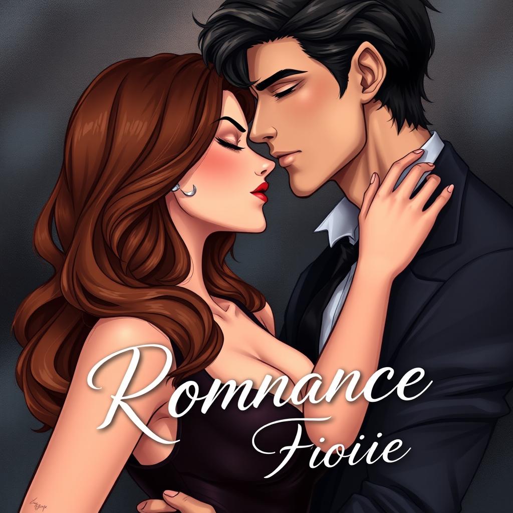 A romantic cover illustration featuring a couple in an intimate embrace