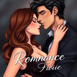 A romantic cover illustration featuring a couple in an intimate embrace