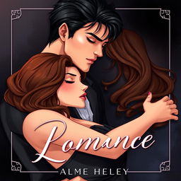 A romantic cover illustration featuring a couple in an intimate embrace