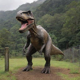 The intimidating T-Rex now stands enclosed within a robust 1000-watt electrified fence, a symbol of the extreme measures taken to ensure safety in John Hammond's groundbreaking Jurassic Park on Isla Nublar.