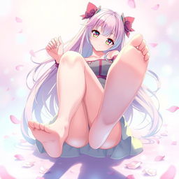 A beautiful anime girl with an alluring pose, showcasing her sexy feet