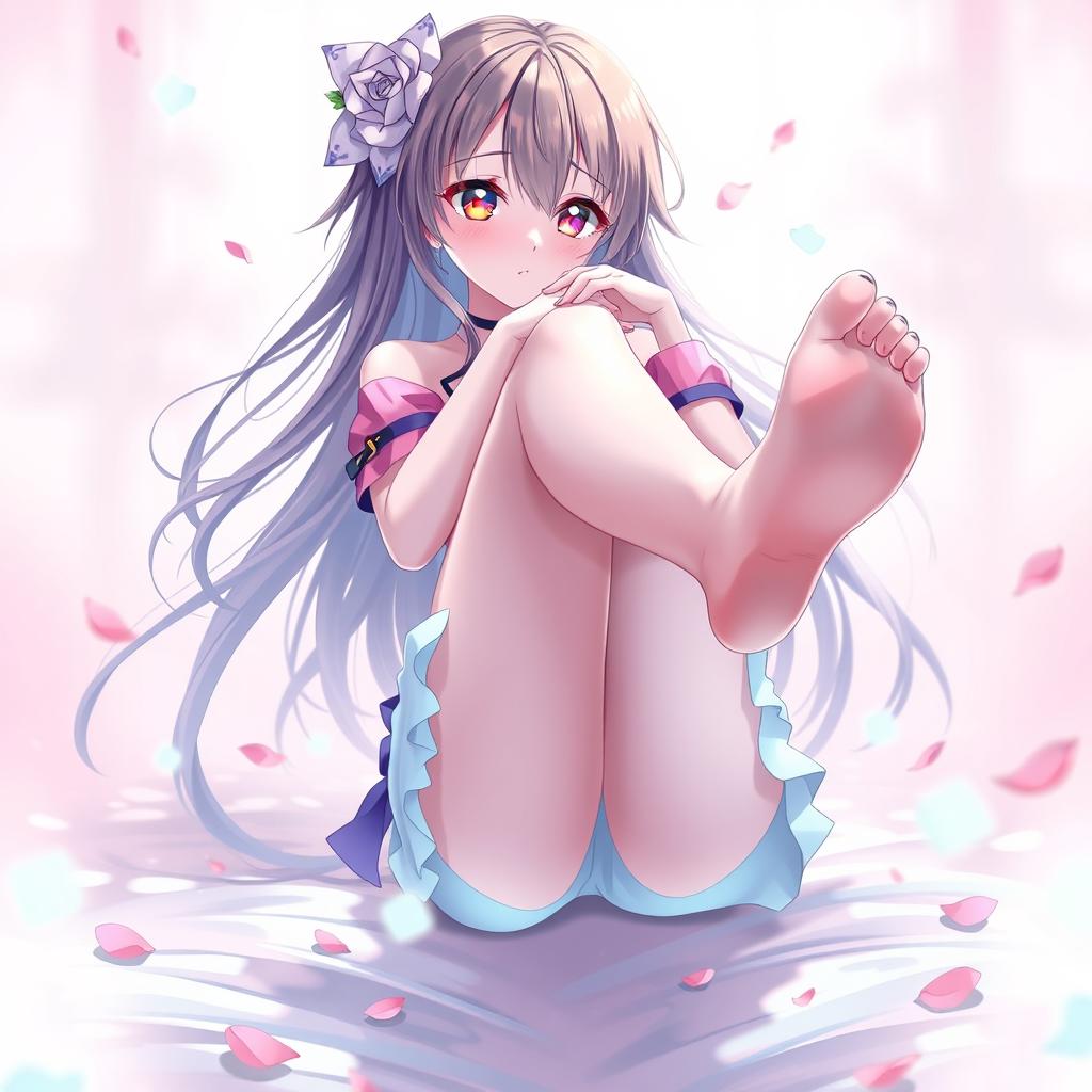 A beautiful anime girl with an alluring pose, showcasing her sexy feet