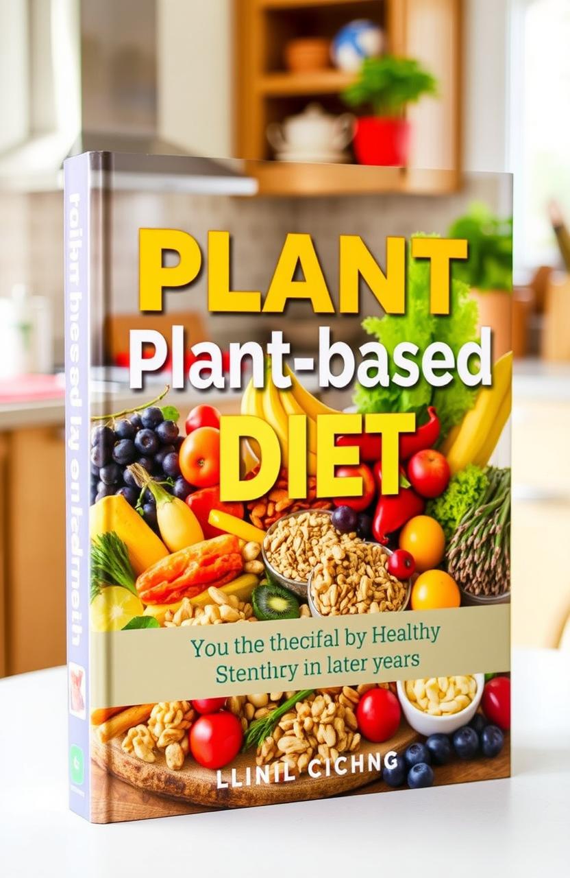 A vibrant and inviting book cover for a plant-based diet guide tailored specifically for seniors