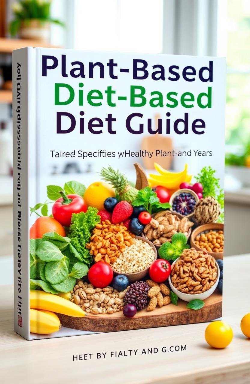 A vibrant and inviting book cover for a plant-based diet guide tailored specifically for seniors