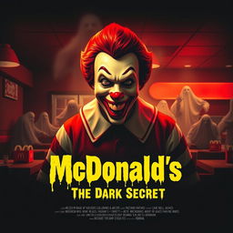 A chilling and creatively eerie movie poster for a horror film titled 'McDonald's: The Dark Secret'